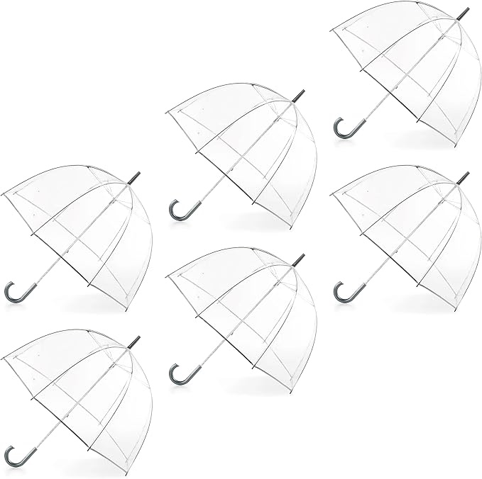 Sara Rain (6 Pack) 46" Adult Clear Bubble Umbrella Auto Open Fashion Dome Shaped European Hook Handle