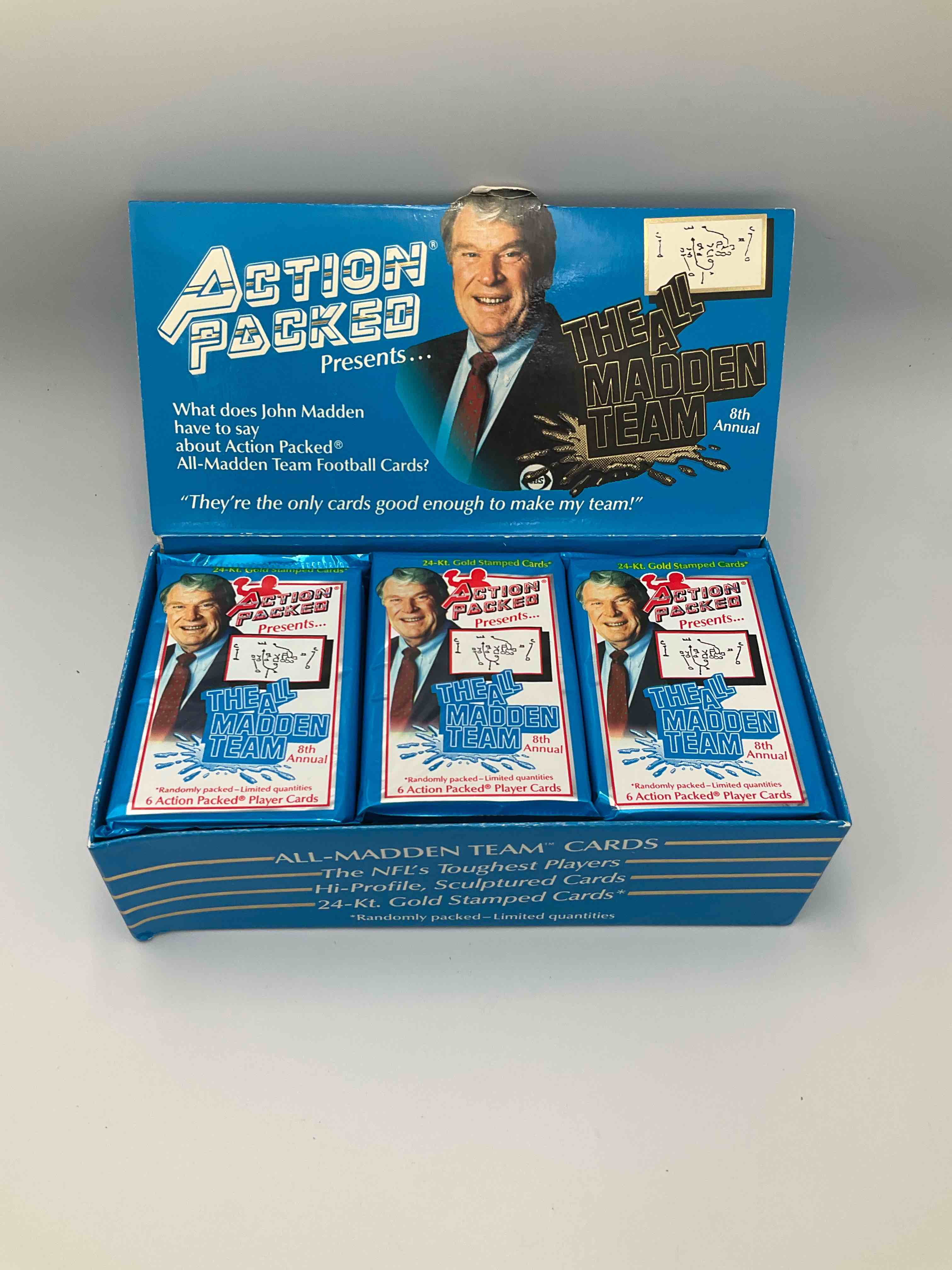 1990 Rare Emmit Smith Rookie In 3D 1990 Action Packed All Madden Team Sealed Sports Card Pack, Direct From Original Retail Casel These Epic Sports Cards Are 3D Dimensional And 1990 Is The Most Coveted Year Which Features Many Of The Best Players Of The Era And Emmit Smith's (NFL All Time Leading Rusher) Rookie Madden Card! Awesome, Rarely Seen Sports Card Memorabilia And A Great Investment!