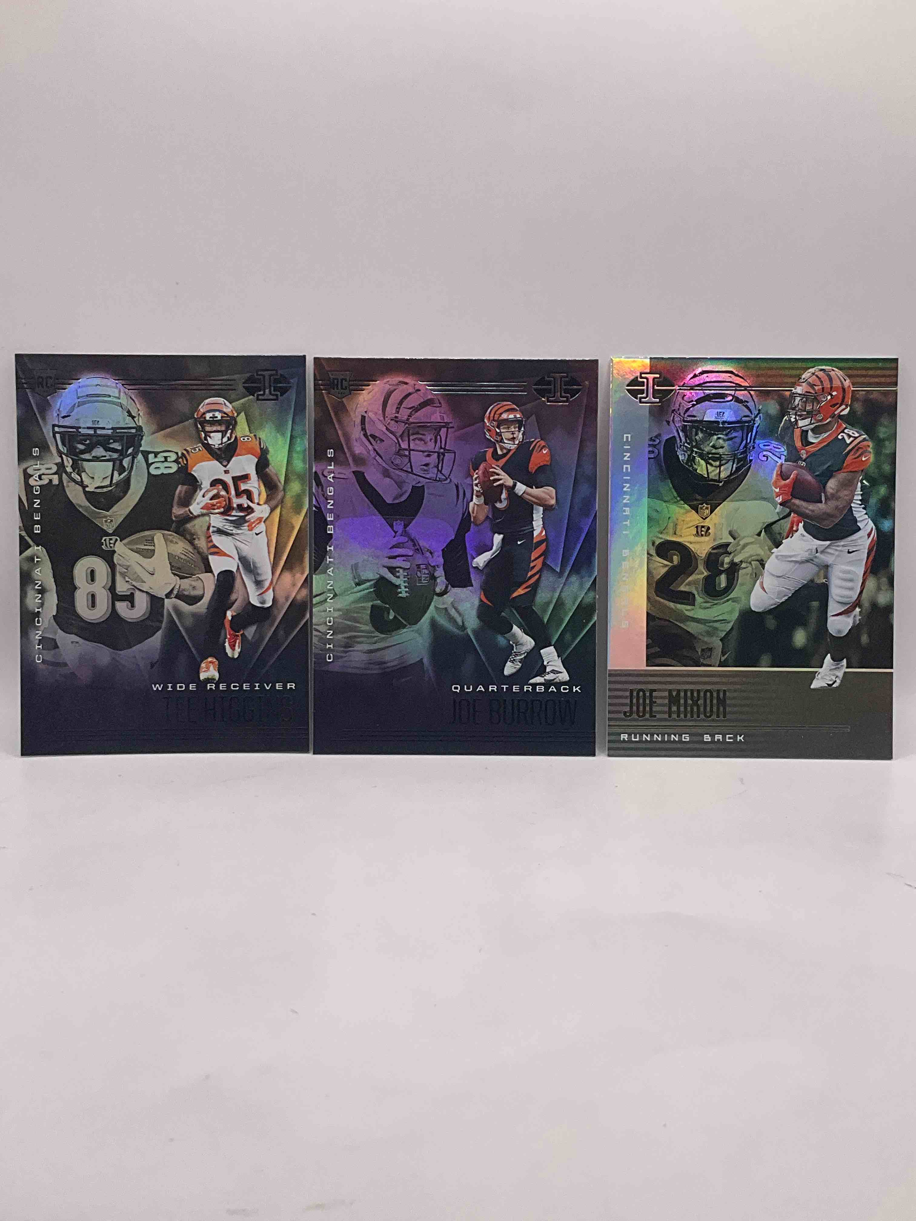 Illusions Bengals Trio! Tee Higgins Illusions Rookie Card, Joe Burrow Illusions Rookie Card & Joe Mixon Illusions Card! All Mint!