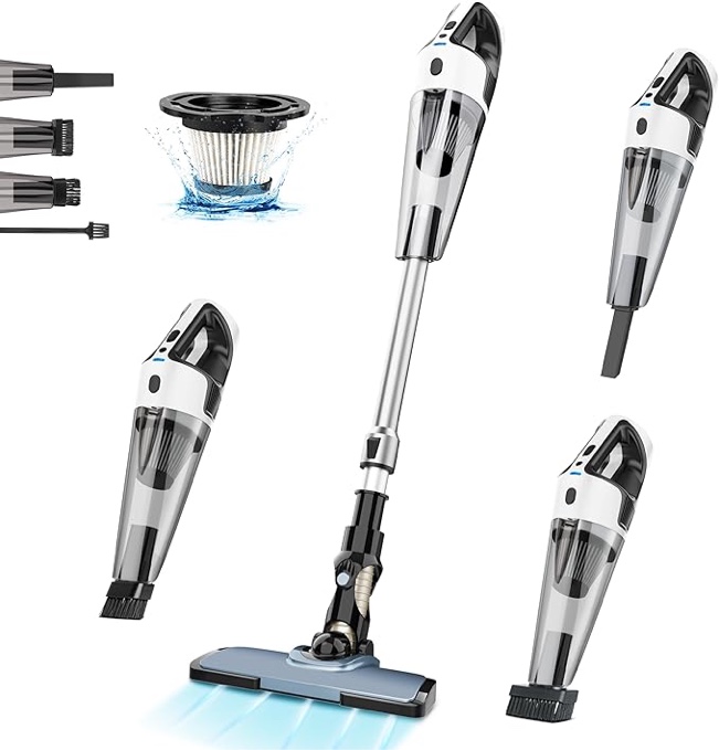 Cordless Vacuum Cleaner,12kpa Powerful Suction Stick Vacuum Cleaner with HEPA Filters, 6000mAh Rechargeable Battery with 25Mins Long Runtime for Car Hand Vacuum Cleaner