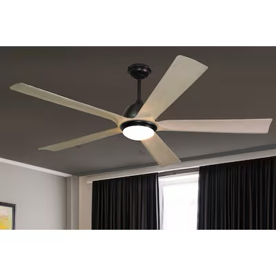 Harbor Breeze Cartersville 60-in Black with Antique Gray Blades Integrated LED Indoor/Outdoor Ceiling Fan with Light and Remote (5-Blade) Item #4067990 | Model
