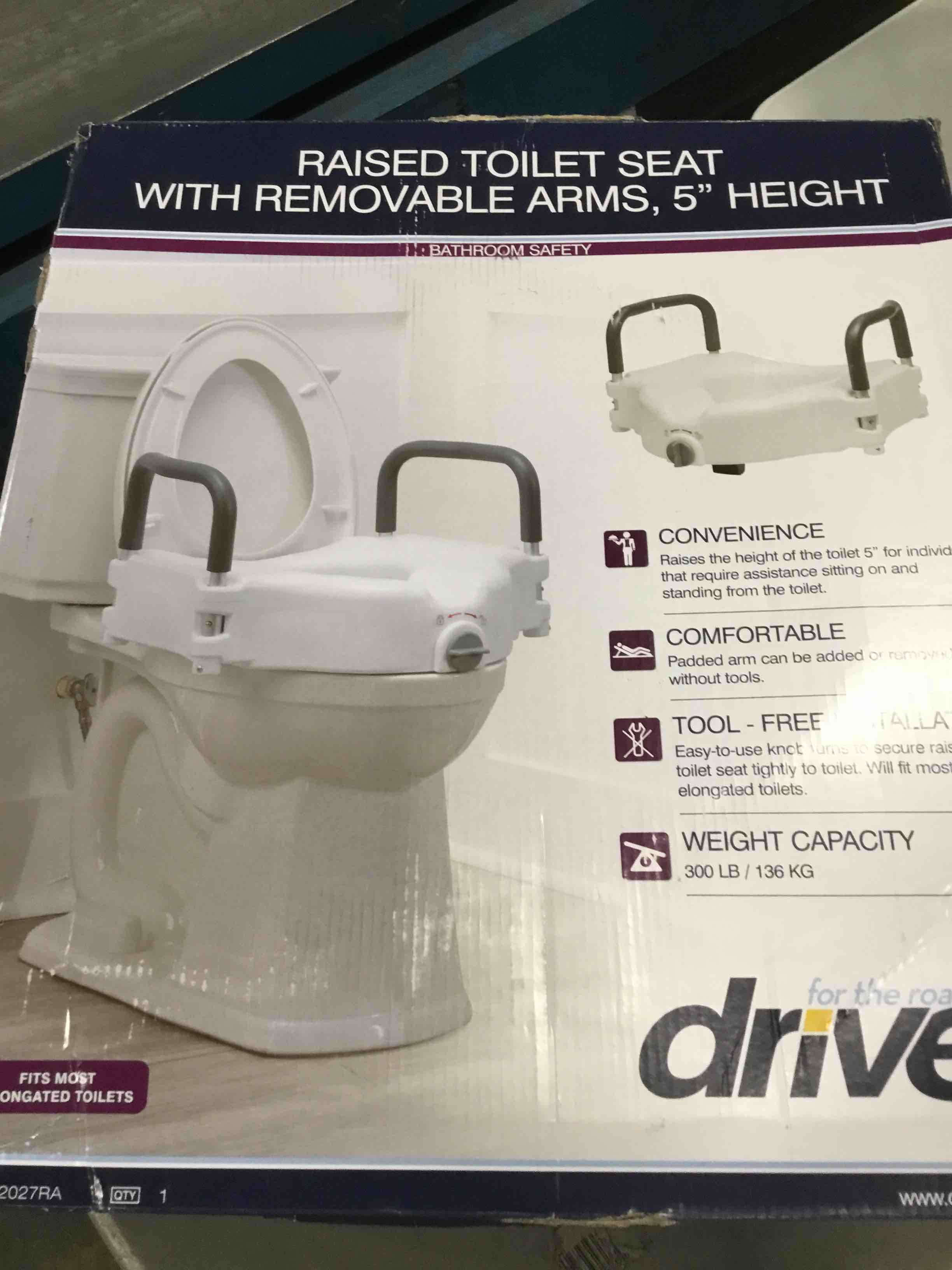 Drive Medical RTL12027RA 2in1 Raised Toilet Seat with Removable