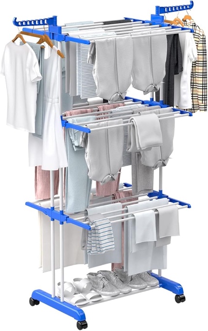 Large Clothes Drying Rack, 4-Tier Clothes Drying Rack with 67H x 19W x 30L Inches, Movable Clothes Drying Rack with Casters for Indoor/Outdoor for Drying Clothes, Bed Covers, Shoes, Sofa Covers etc