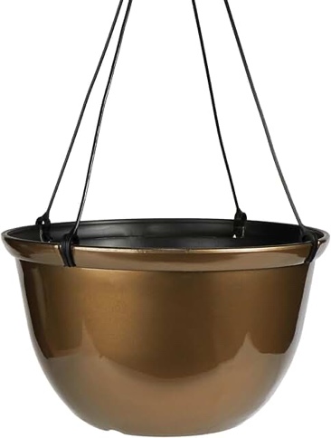 The HC Companies 11 Inch Hanging Metallic Planter - Round Hanging Basket for Indoor Outdoor Plants, Bronze