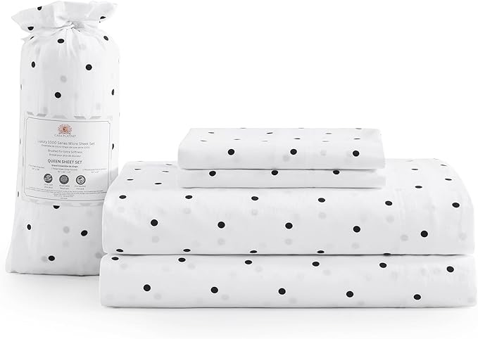Casa Platino Sheets King Size Bed Set, Pre-Washed Ultra Soft & Breathable King Bed Sheets Set, Brushed Microfiber King Sheets, Cozy King Size Sheets Set with Deep Pockets - Polka Dot