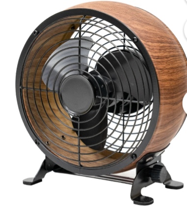 Better Homes & Gardens New Retro 5 in Drum Fan with Wood Grain Color & Adjustable Tilt and USB-C Plug