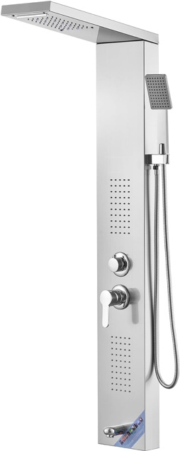 ( Gold) VEVOR Sistema de panel de ducha, 5 modos de ducha, torre de panel de ducha LED, lluvia, cascada, 2 chorros de masaje corporal, boquilla de bañera, cabezal de ducha de mano con manguera de 59 pulgadas,