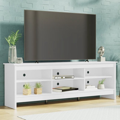 Media Console TV Stand Entertainment Center with 6 Shelves and Cable Management for 65, 75 Inch Television Living Room and Bedroom Modern Wooden