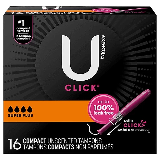 (pack x3)U by Kotex Click Compact Tampons, Super Plus, Unscented, 16 Count
