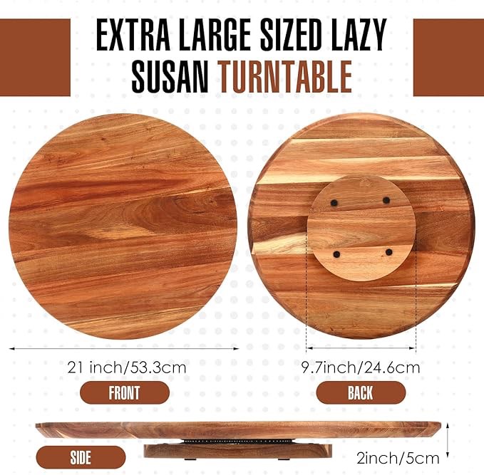Tioncy 2 Pcs 21 Inch Wooden Large Lazy Susan Turntable 0.78" Thicken Wood Table Lazy Susan Centerpiece for Serving Dining Storage Organizer Countertop Patio Kitchen Cheese Board Pantry