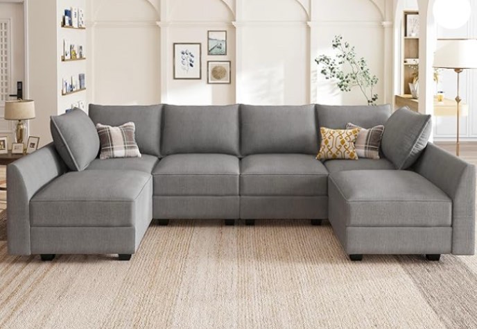 (pick up 2 boxes) (incomplete ottoman and chair only) HONBAY Modular Sectional Sofa U Shaped Sectional Modular Sofa with Storage Convertible Sectional Couch for Living Room, Grey