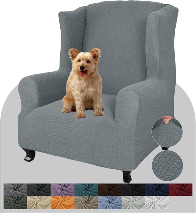 MAYTEX 4300315 Pixel Ultra Soft Stretch Wing Back Arm Furniture Cover 1 Piece Steel Blue Chair Slipcover