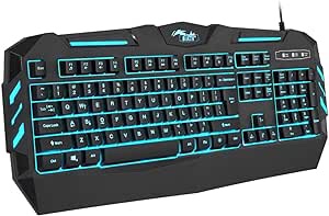 7 Colors LED Backlit Gaming Keyboard, Mechanical Feeling and Waterproof, Illuminated USB Wired Keyboard for Pro PC Gamer or Office