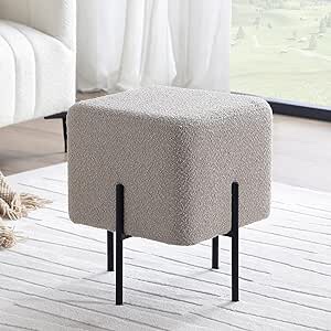 Get Set Style Boucle Stool Ottoman Modern Velvet Vanity Stool Small Ottoman Stool for Living Room Upholstered Foot Stool with Metal Legs Footrest Beside Sofa Couch, Ivory