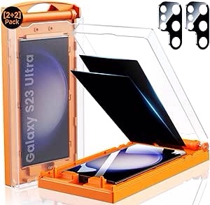 MRGLAS 2+2 Packs for Samsung Galaxy S23 Ultra Privacy Screen Protector 6.8" with Camera Lens Protector [Auto Alignment Cabin/Dust Removal] Anti Spy Film, 100% Fingerprint ID Compatible, Case Friendly