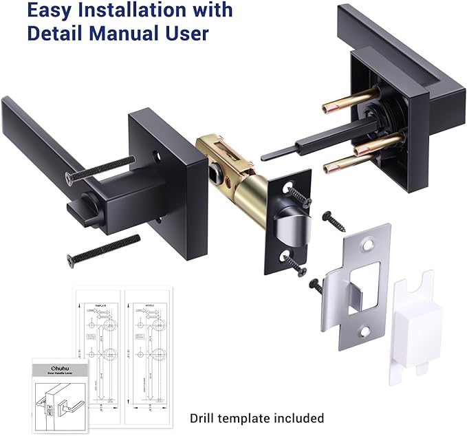 Onateel 1 Pack Modern Black Door Handles Privacy Door Levers Black Door Knobs Interior Heavy Duty Reversible Door Locks Keyless Square Interior Door Handle