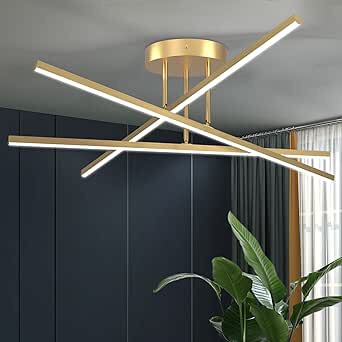 AIRYPHANT Gold LED Chandelier, 3-Lights Modern Semi Flush Mount Ceiling Lighting Fixture for Kitchen Dining Room Foyer Entry Bedroom, 23.82” 18W