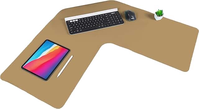 Con-Tact Brand XL Corner Desk Pad | Waterproof Anti-Slip PU Leather | Large Corner Computer Workstation Protection | Mouse Pad Gaming Pad | 36" X 15.7" L Shape | Dual Sided (Black)