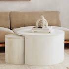 Cyrus Solid Wood Drum 2 Nesting Tables Set with Storage