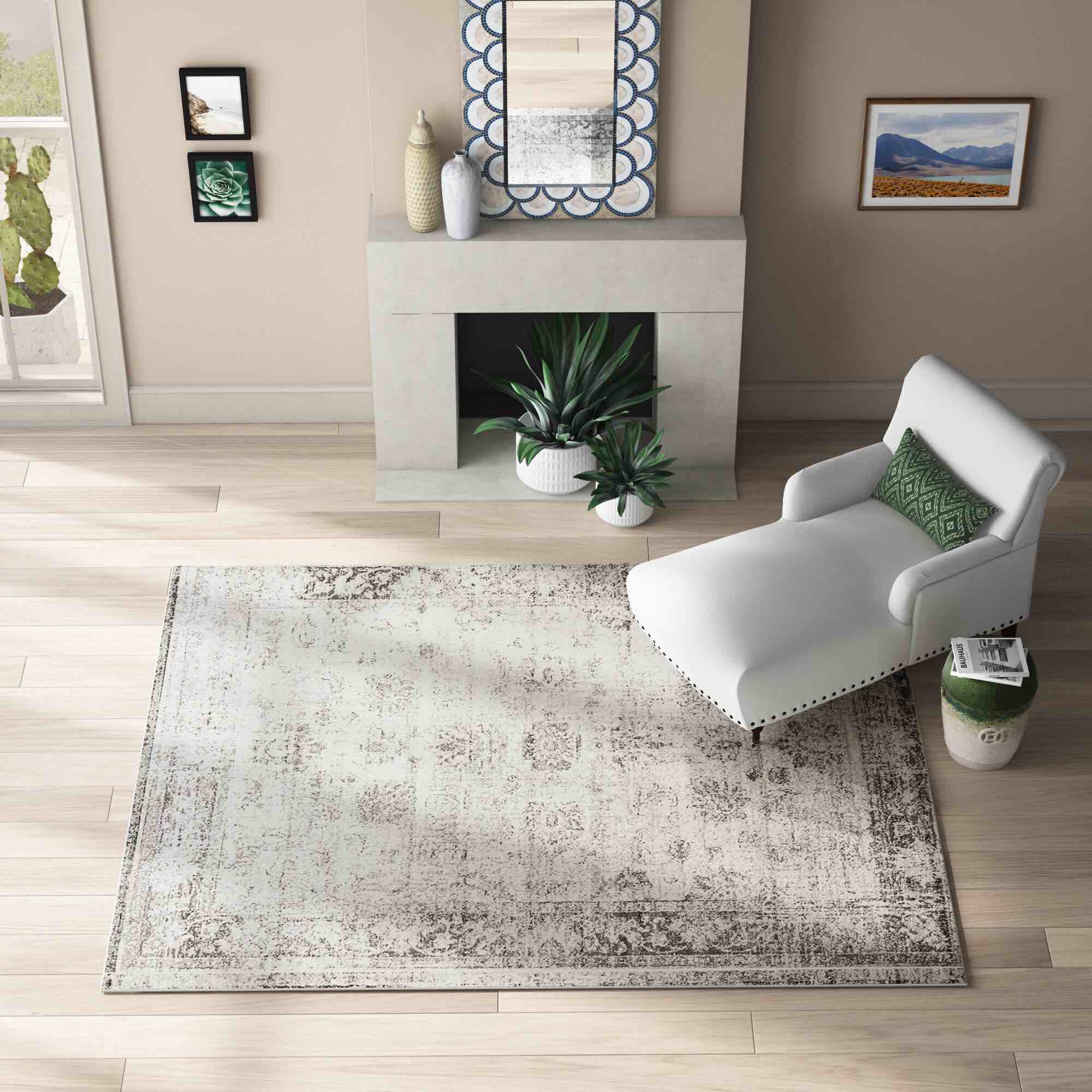 Brandt Floral Gray Area Rug 4' x 6' (Rectangular