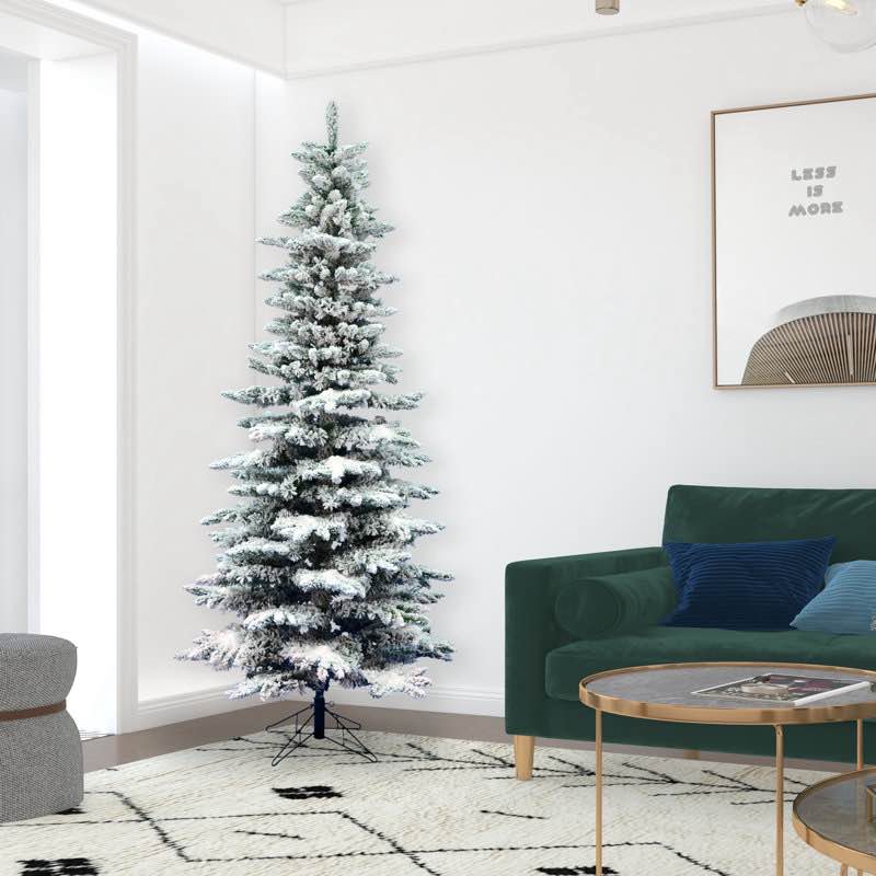 Utica Flocked Fir Slim Artificial Christmas Tree 9’