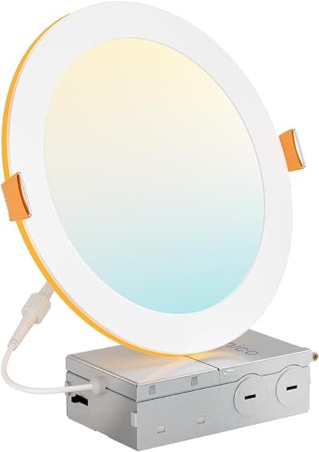 Amico 1 Pack 8 Inch 5CCT LED Recessed Ceiling Light with Night Light, 2700K/3000K/3500K/4000K/5000K Selectable Ultra-Thin Recessed Lighting, 18W=120W, 1600LM, Dimmable Canless Wafer Downlight ETL&FCC