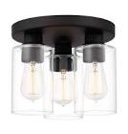 Tawson Debo Modern Farmhouse 3-Light Flush Mount Ceiling Light Fixture with Clear Glass Shade in Bronze Finish for Hallway, Entryway, Passway, Bedroom, Garage, Kitchen, Balcony Living Room
