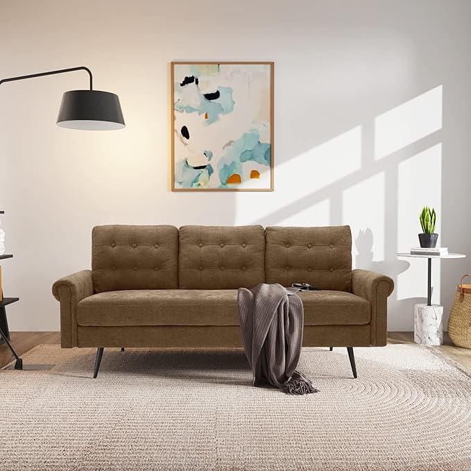 NOBLE LOVESEAT SOFA COUCH 2 SEAT ROLLED SOFA ARMREST SUEDE BROWN 