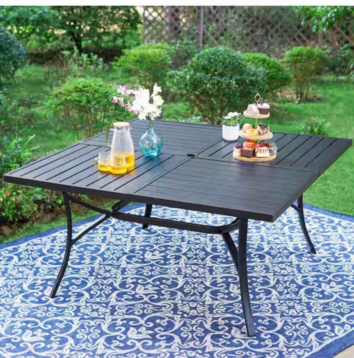 Black Slat Square Metal Patio Outdoor Dining Table