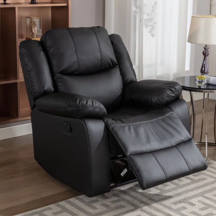 RR9824GF51D-H042-WF- Kamarli 38.2 wide breathable leather cushion back manual recliner chair with pillow top arm