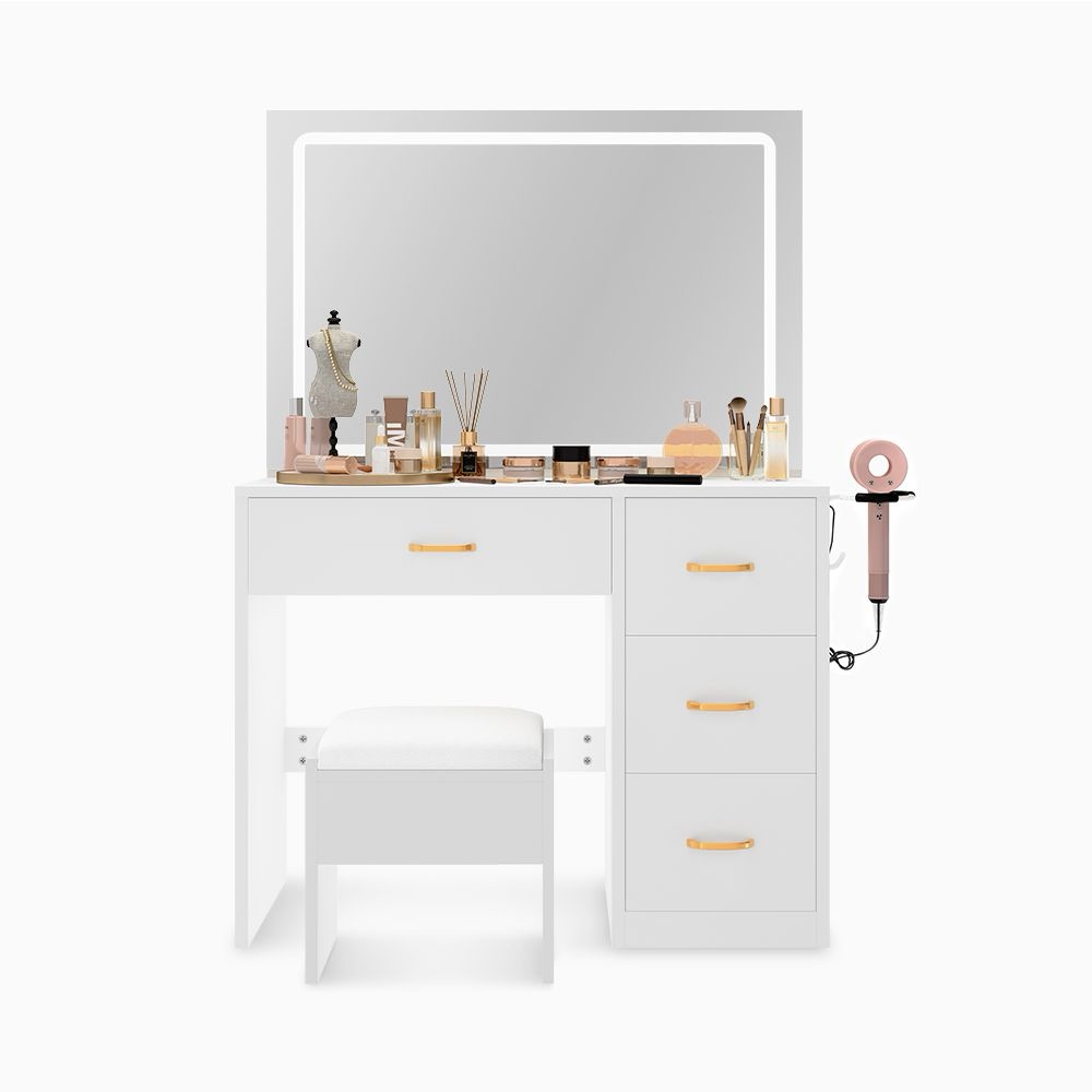 Hernest | Mirror Makeup Vanity with 4 Drawers Charging Station only parts shown included