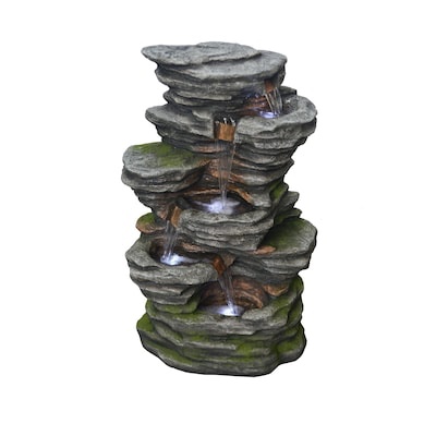 Style Selections 40.16-in H Resin Water Rock Waterfall Outdoor Fountain Pump Included