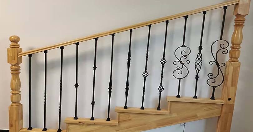 iron straight baluster for staircase remodeling, matte black metal railing