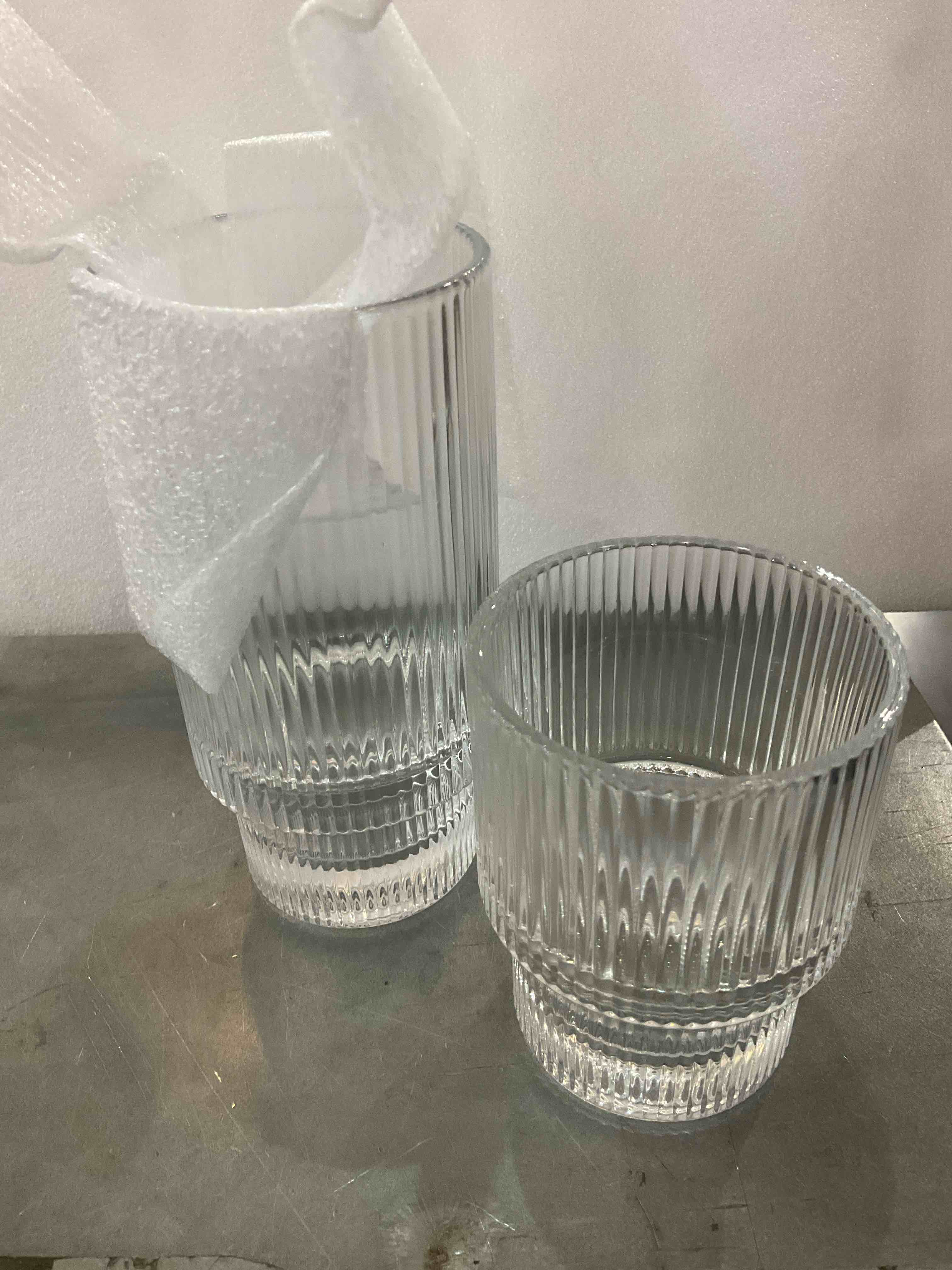 Set of 4 Stackable Ribbed Glass Cup 