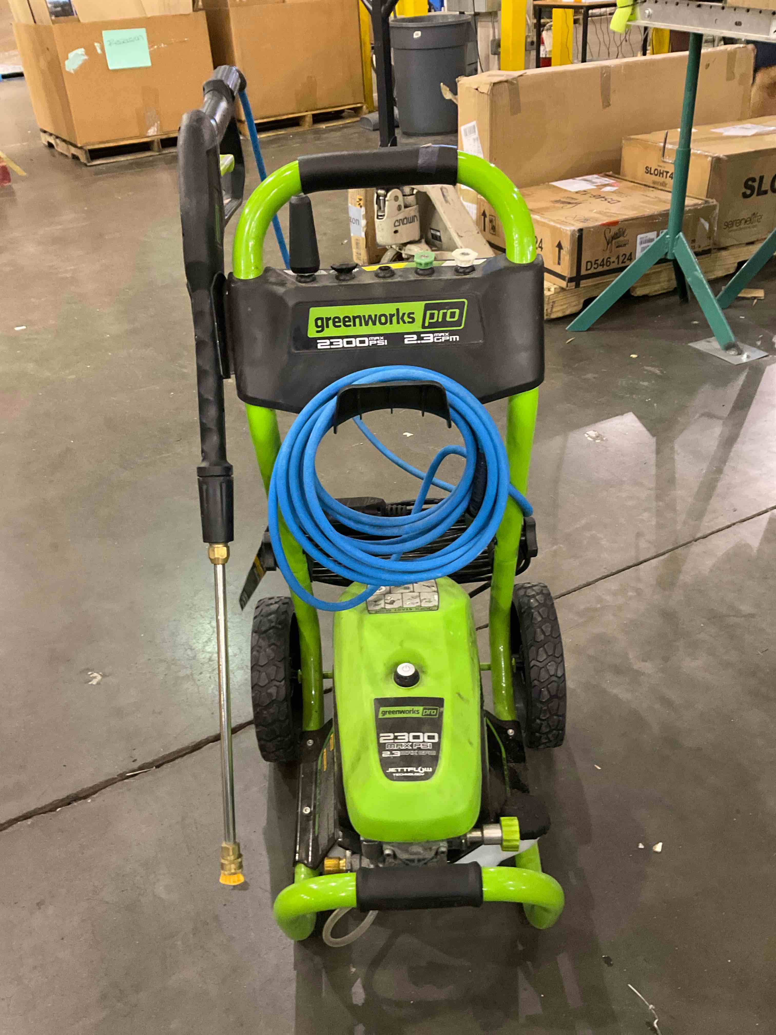 Greenworks Pro 2300 PSI 1.2-GPM Cold Water Electric Pressure Washer with 5 Spray Tips Item #2637675 | Model #GPW2301 Shop Greenworks Pro 4.3 433 Greenworks Pro GPW2301 2300 PSI 1.2-GPM Cold Water Electric Pressure Washer with 5 Spray Tips Greenworks Pro #GPW2301 - Video Thumbnail2 Greenworks Pro GPW2301 Gas-Pressurewashers - View #2 Greenworks Pro GPW2301 Gas-Pressurewashers - View #3 Greenworks Pro GPW2301 Gas-Pressurewashers - View #4 Greenworks Pro GPW2301 Gas-Pressurewashers - View #5 Greenworks Pro GPW2301 Gas-Pressurewashers - View #6 Greenworks Pro GPW2301 Gas-Pressurewashers - View #7 Greenworks Pro GPW2301 Gas-Pressurewashers - View #8 Greenworks Pro GPW2301 Gas-Pressurewashers - View #9 Greenworks Pro GPW2301 Gas-Pressurewashers - View #10 Greenworks Pro GPW2301 Gas-Pressurewashers - View #11 Greenworks Pro GPW2301 Gas-Pressurewashers - View #12 Greenworks Pro GPW2301 Gas-Pressurewashers - View #13 Greenworks Pro GPW2301 Gas-Pressurewashers - View #14 Greenworks Pro GPW2301 Gas-Pressurewashers - View #15 Greenworks Pro GPW2301 Gas-Pressurewashers - View #16 Greenworks Pro GPW2301 Gas-Pressurewashers - View #17 Greenworks Pro GPW2301 Gas-Pressurewashers - View #18 Key Features Power Source Electric Usage Heavy Duty: 2800 or more Pressure Rating (PSI) 2300 PSI In