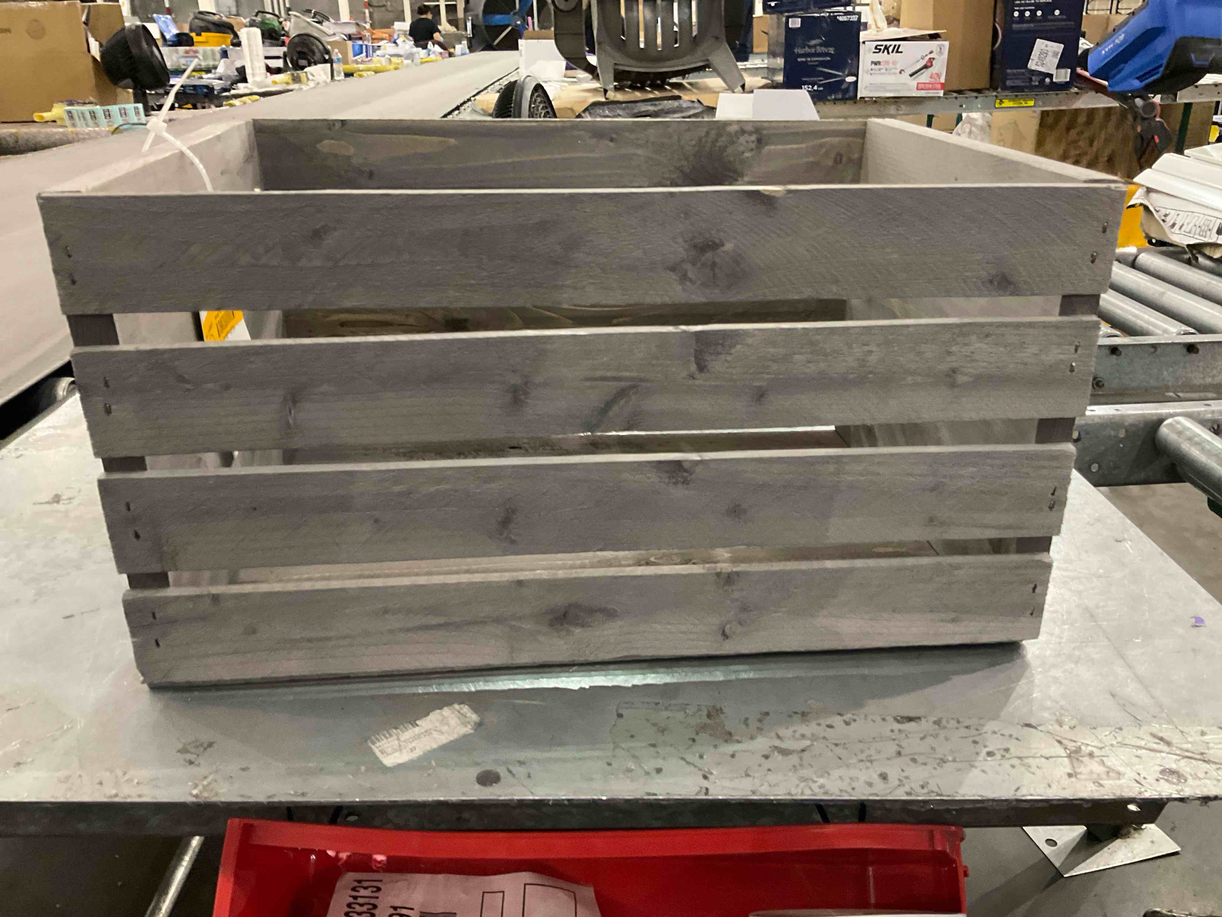 Large Gray Washed Wood Crate with Rope Handles