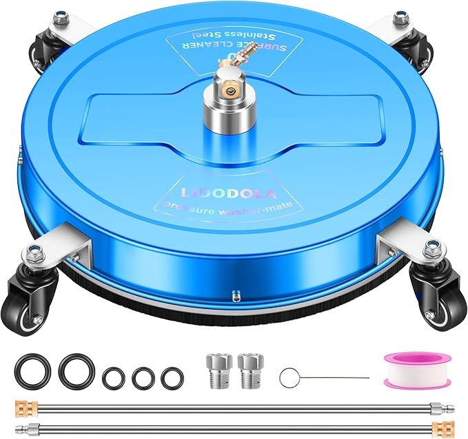 PWS20BW - Limpiador de superficies de 20 pulgadas con 4 ruedas, limpiador de superficies de acero inoxidable azul recubierto para accesorio de lavadora a presión para hormigón, entrada, patio, acera,