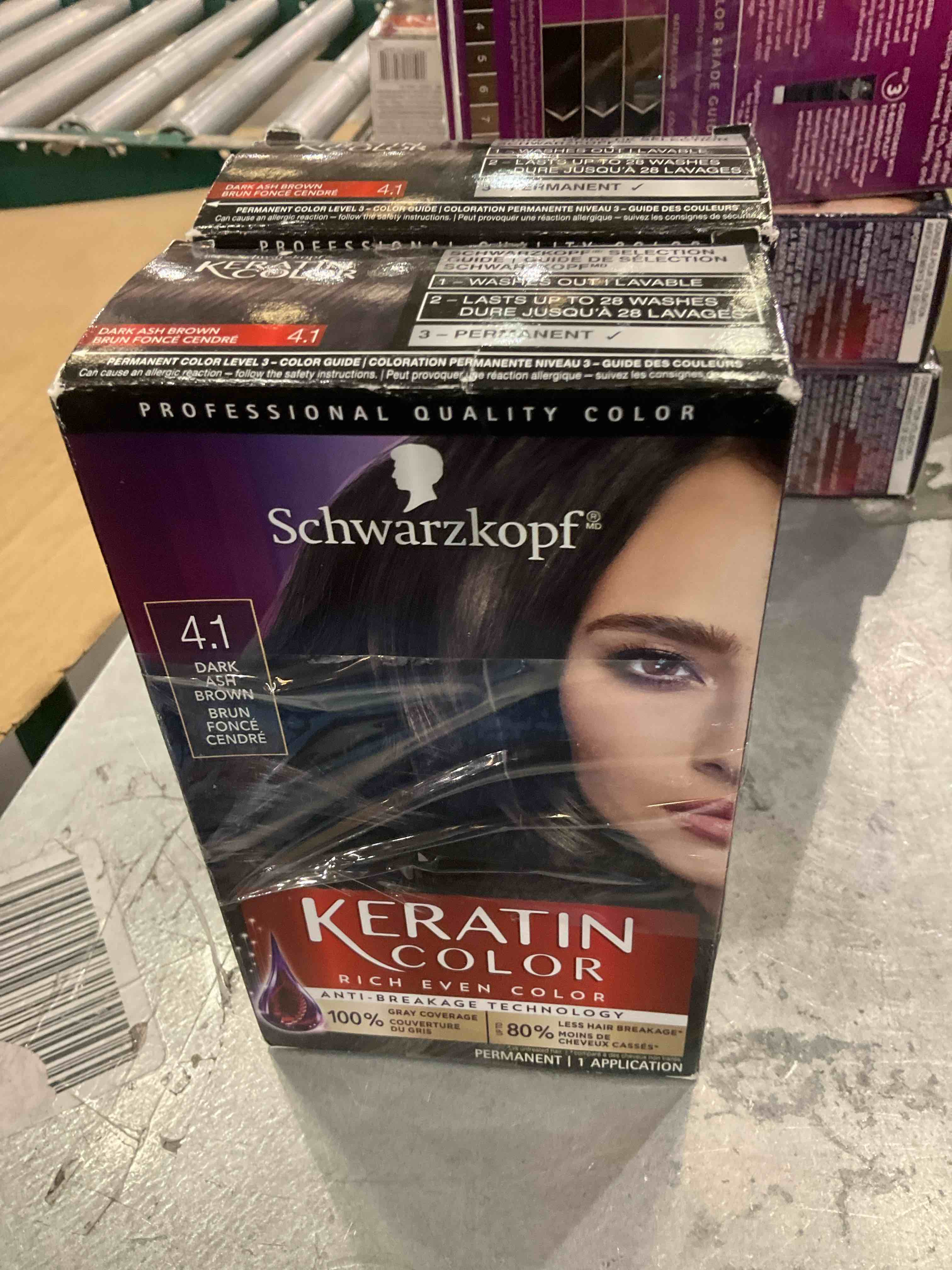Schwarzkopf Keratin Color Permanent Hair Color, 4.1 Dark Ash Brown, 1 Application - Salon Inspired Permanent Hair Dye, for up to 80% Less Breakage vs Untreated Hair and up to 100% Gray Coverage pack of 2