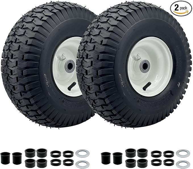 15x6.00-6 Lawn Mower Tire and wheel with 3" -6'' Centered Hub, 3/4" or 5/8'' Bushings, Front Tire Assembly Replacement for Craftsman Riding Mowers? John Deere Mowers