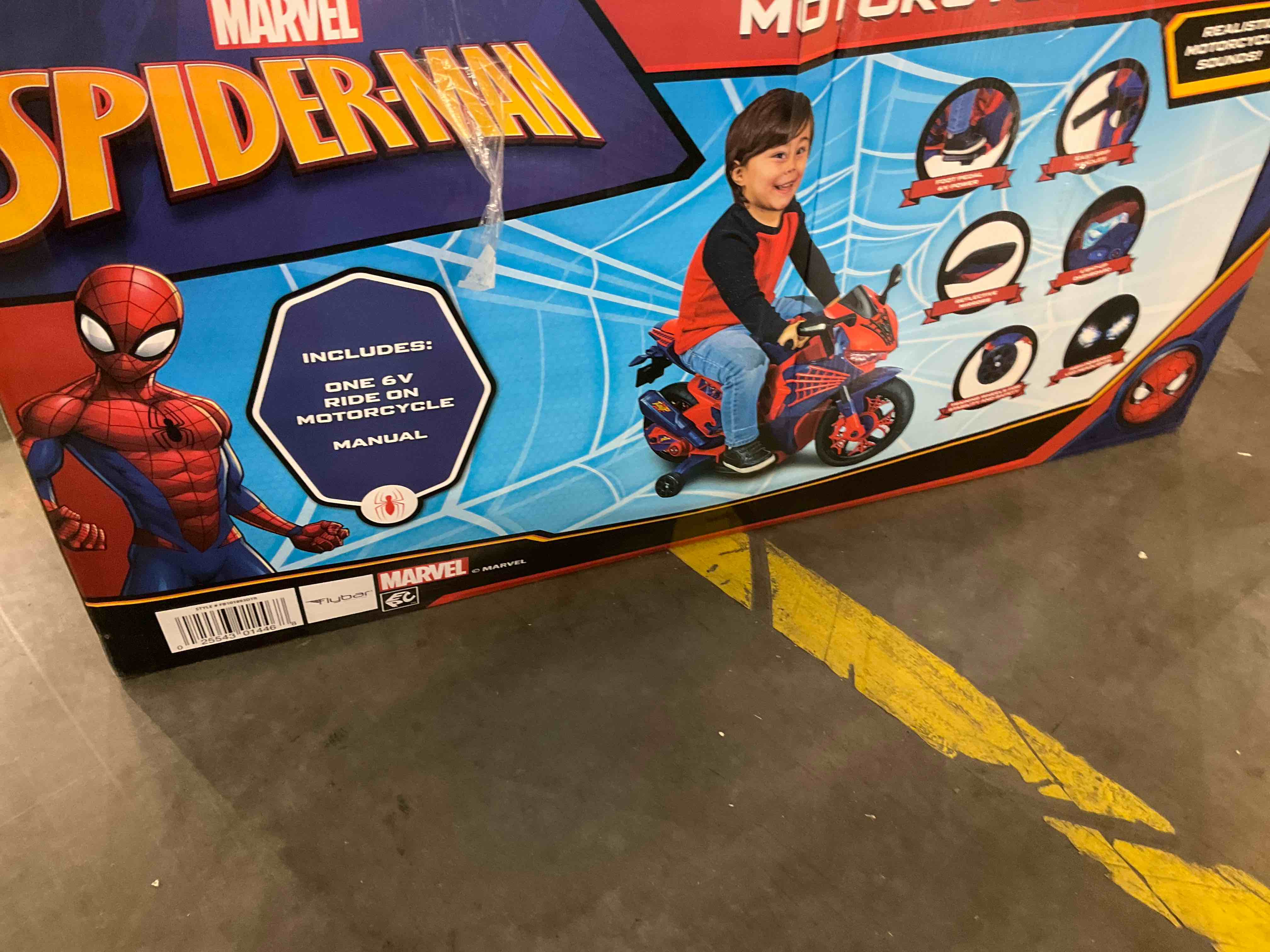 Spiderman 6V Motorcycle Ride on Toy, for Kids, Ages 3+, Rechargeable Battery, up to 65lbs