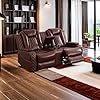 A Ainehome Leather Power Recliner Sofa Set,Leather Sofa Set Reclining Couch with Wireless Charger and Loveseat Theater Seating,Home Electric Recliner Chair with LED Light,Brown