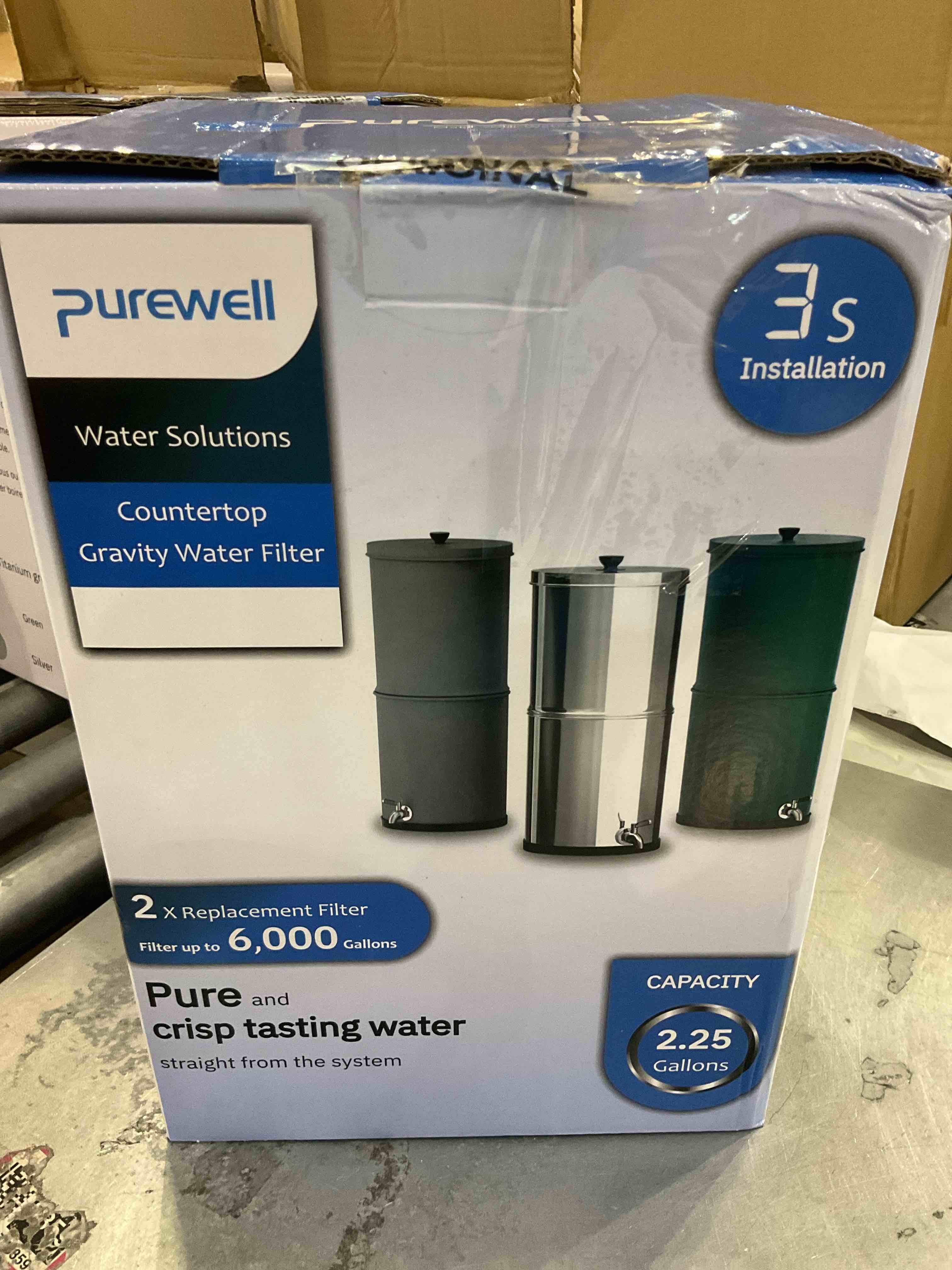 Purewell Water Solutions Countertop Gravity Water Filter 2.25 Gallons