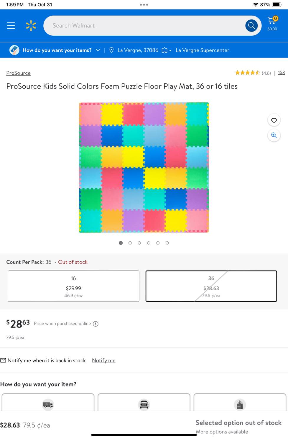 Prosource For Children ProSource Kids Solid Colors Foam Puzzle Floor Play Mat, 36 tiles