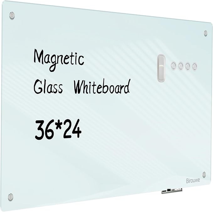 Magnetic Glass Whiteboard - Glass Dry Erase Board 36x24" Large Frameless Glass Board for Walls Office School and Home