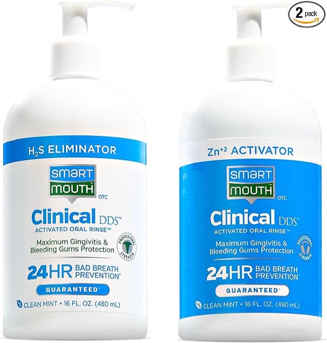 SmartMouth Clinical DDS 2-Bottle Activated Mouthwash with Pumps - Gum Health Support for Adults - 24-Hour Fresh Breath Mouthwash - Clean Mint Flavor, 32 fl oz (16 fl oz per Bottle)