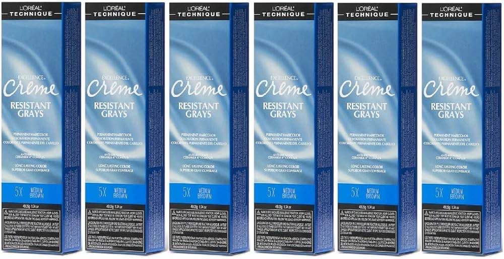 L'Oreal Excellence Creme 5X Medium Brown Gray Resistant Color HC-06231 (6 Pack)