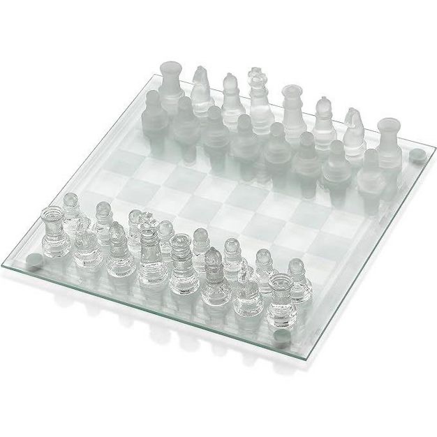 Kicko 14'' Glass Chess Set - 33 Piece, Clear