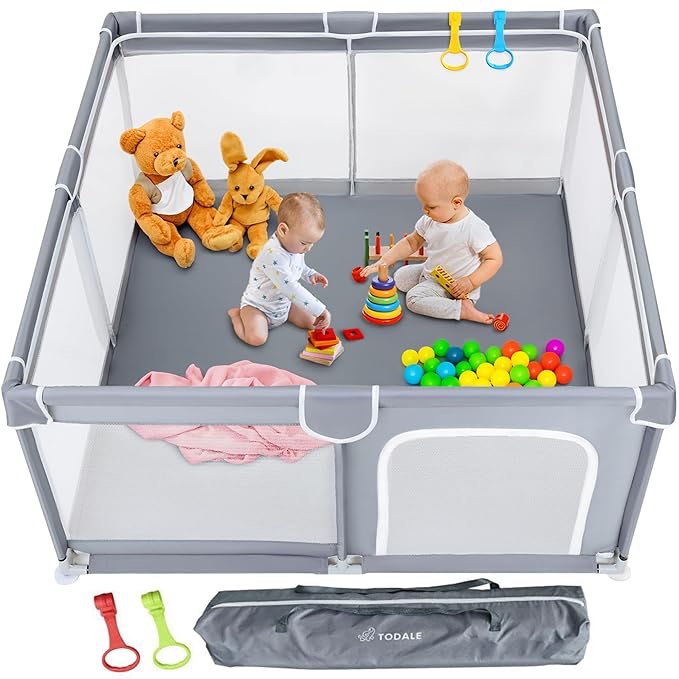 (SIMILAR) Todale 50”×50” Baby Playpen - Safe Baby Gate, Toddler, Infant & Crib, Play Pen - Portable Floor Playpen for Babies and Toddlers, Anti-Slip Base & Breathable Mesh, Enclosed Play Yard, Gray