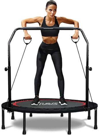 KENSONE 40"/48" Foldable Mini Trampoline, Indoor Trampoline for Kids, Adults Indoor/Garden Workout, Fitness Rebounder with Adjustable Foam Handle, Max Load 330/450 lbs
