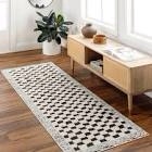 Aryas Checkered Machine Woven Polyester Area Rug in Black/Cream